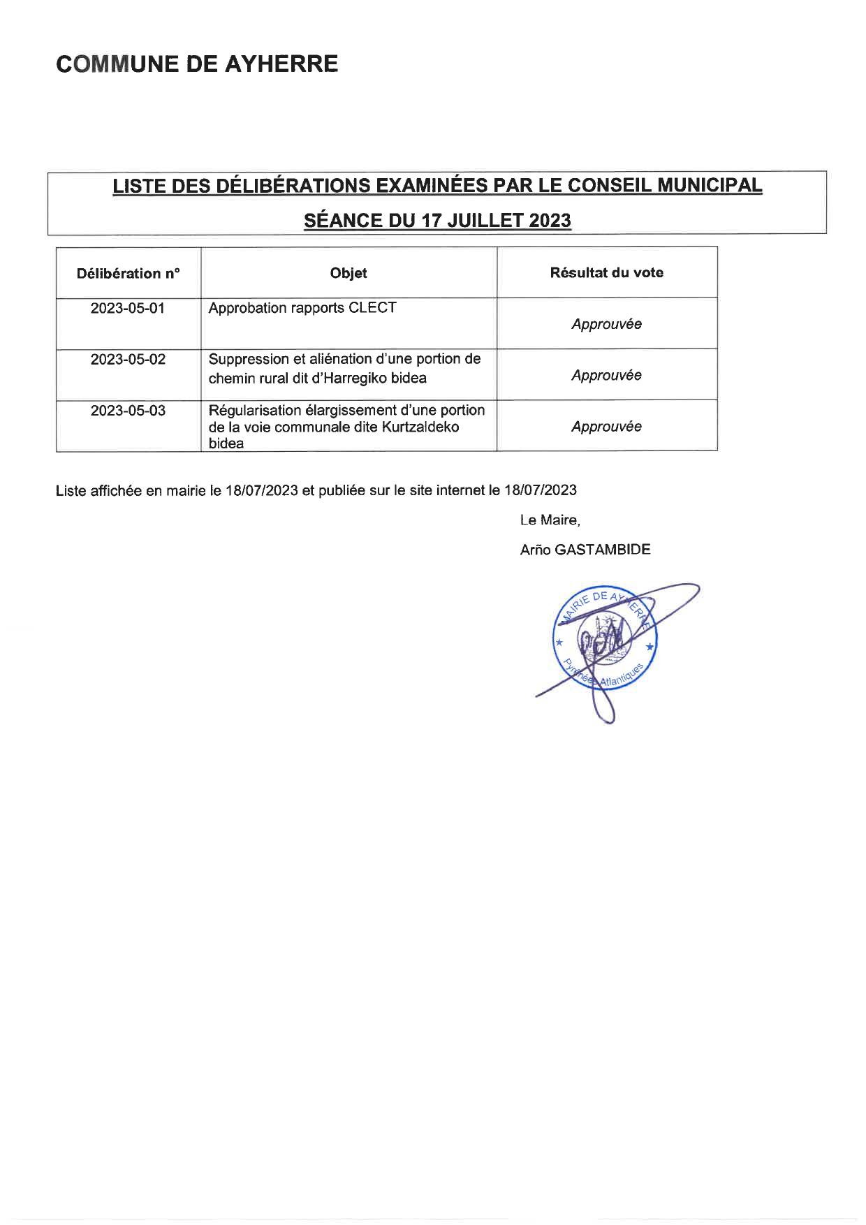 Liste des deliberations 17 07 2023 page 0001